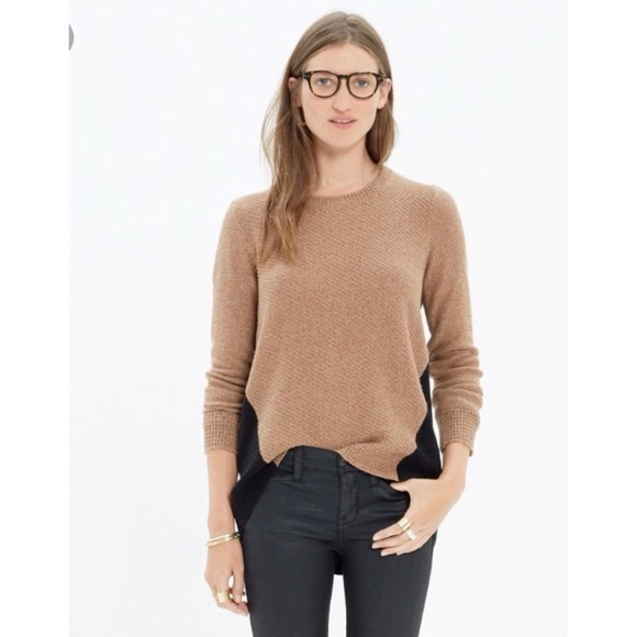 Madewell Tan and Black Crew Neck Back Zip Sweater - Picture 2 of 10